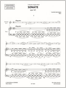Saint-Saens: Sonata in E flat Opus 167 for Clarinet published by Durand